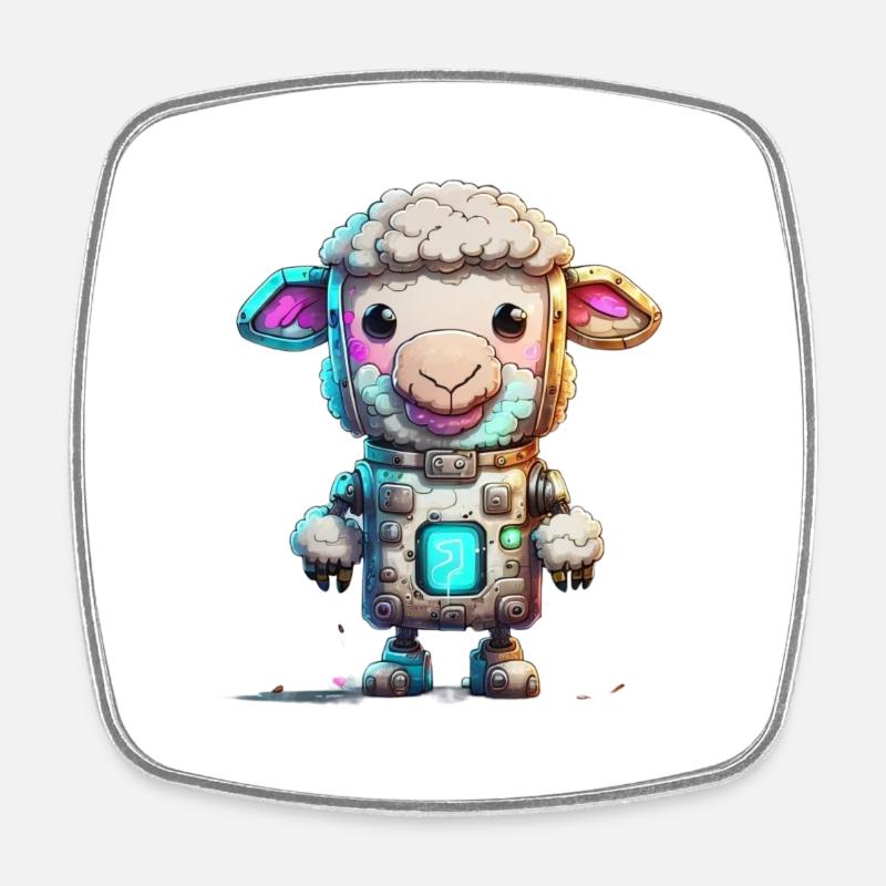 Robot Mouton - Magnet carré - blanc