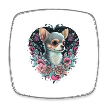 Chihuahua - Chien Mignon Chiot Cœurs Rose Girly - Magnet carré - blanc - Devant