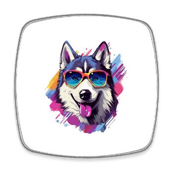 Husky coloré d’Alaska avec des lunettes de soleil Dog Lover - Magnet carré - blanc - Devant