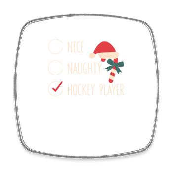 Cute naughty hockey player Christmas - Square fridge magnet - white - Front