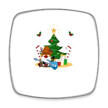 Bass Guitar Player Gnome Funny Christmas Tree - Square fridge magnet - white - Front