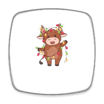 Vache Lumières de Noël Famille Amoureux des neiges - Magnet carré - blanc - Devant