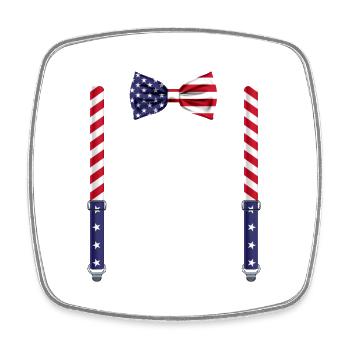 Lustige USA Flagge Fliege mit Hosenträgern Perfekt - Viereckiger Kühlschrankmagnet - Weiß - Vorne