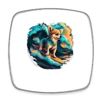 Chihuahua | Surf Cool Planche Surfeur Océan Chien - Magnet carré - blanc - Devant