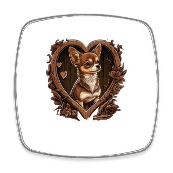 Chihuahua | Cute Dog Puppy Nature Wood Heart Love - Square fridge magnet - white - Front