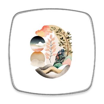 Œuf Japandi, design rond dans le style japandi - Magnet carré - blanc - Devant