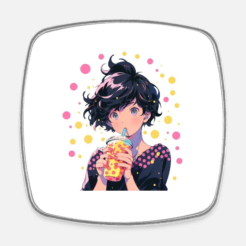 Anime et Boba Bubble Tea - Magnet carré - blanc