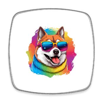 Bunter Akita trägt Sonnenbrille Hundeliebhaber - Viereckiger Kühlschrankmagnet - Weiß - Vorne