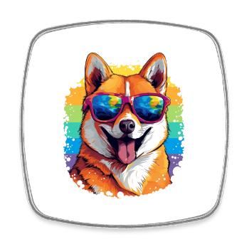 Bunter Akita trägt Sonnenbrille Hundeliebhaber - Viereckiger Kühlschrankmagnet - Weiß - Vorne