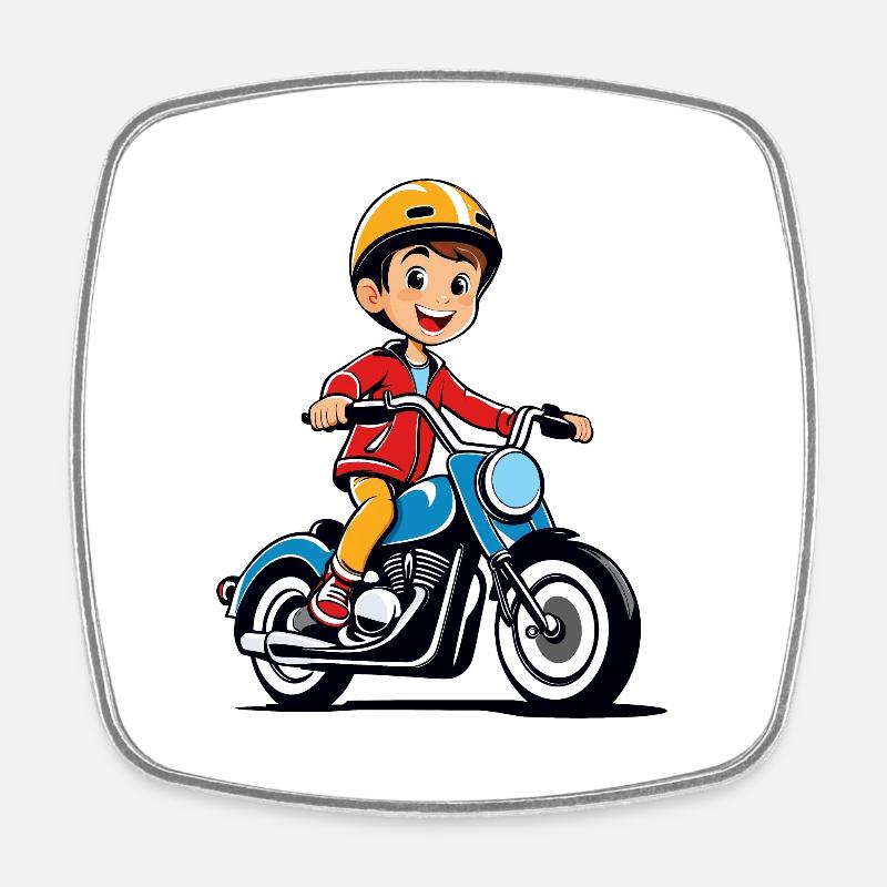 Little boy riding motorcycle - Square fridge magnet - white