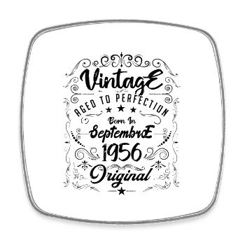 Born in September 1956. Birthday September 1956. - Square fridge magnet - white - Front