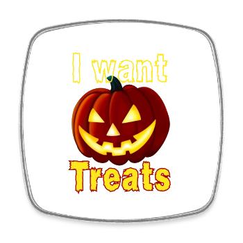 "I Want Treats", chasse au bonbons pour Halloween - Magnet carré - blanc - Devant