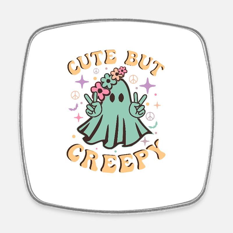 Retro Cute But Creepy Halloween Cute Ghost - Square fridge magnet - white