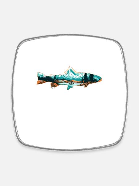 Fliegenfischen Boot Angeln Forellen: Retro-Liebe - Viereckiger Kühlschrankmagnet - Weiß