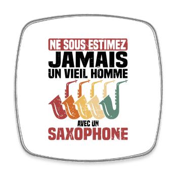 Un vieil homme avec un saxophone - Magnet carré - blanc - Devant