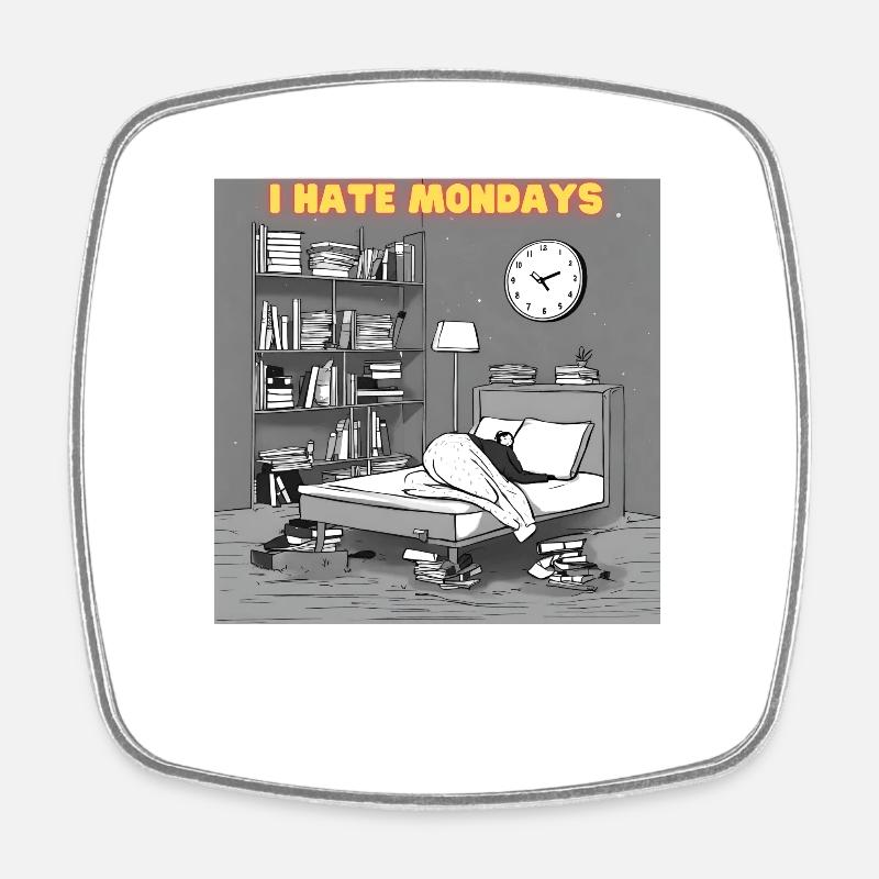 Morning grouch - I hate montage - Square fridge magnet - white