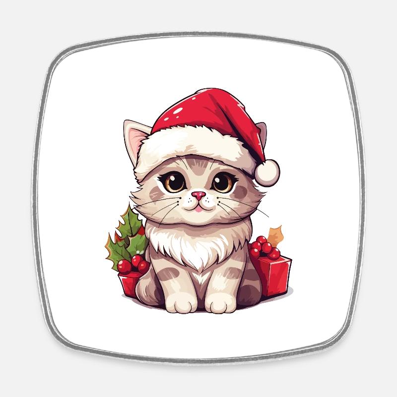 Chat Noël Noël Chat Mignon Dessin Animé - Magnet carré - blanc