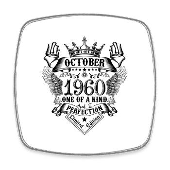 Birthday 1960 October 1960 born in October - Square fridge magnet - white - Front
