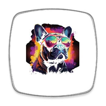 80er 90er Synthwave French Bulldog - Viereckiger Kühlschrankmagnet - Weiß - Vorne