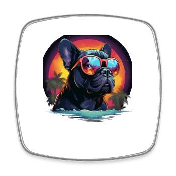80er 90er Synthwave French Bulldog - Viereckiger Kühlschrankmagnet - Weiß - Vorne