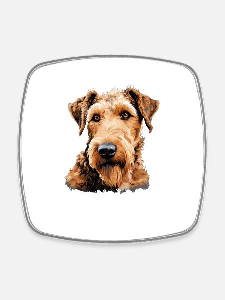 Hund Airedale Terrier - Viereckiger Kühlschrankmagnet - Weiß