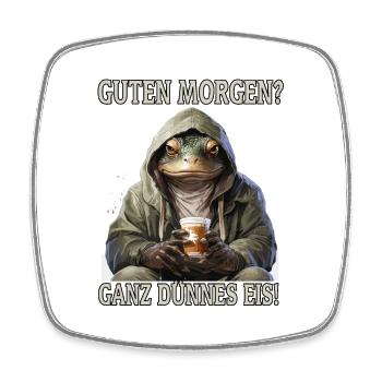 Lustiger Frosch, Guten Morgen, ganz dünnes Eis! - Viereckiger Kühlschrankmagnet - Weiß - Vorne