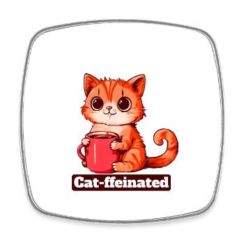 Lustige Katze, die Kaffee trinkt - Viereckiger Kühlschrankmagnet - Weiß - Vorne