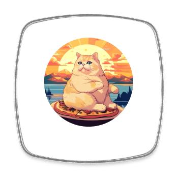 Sunset Feast : Chubby Cat Apprécie - Magnet carré - blanc - Devant