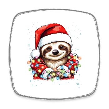 Weihnachtsdeko Faultier mit Weihnachtsbeleuchtung - Viereckiger Kühlschrankmagnet - Weiß - Vorne