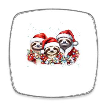 Noël de la famille de paresseux, maman, papa, bébé paresseux Chris - Magnet carré - blanc - Devant