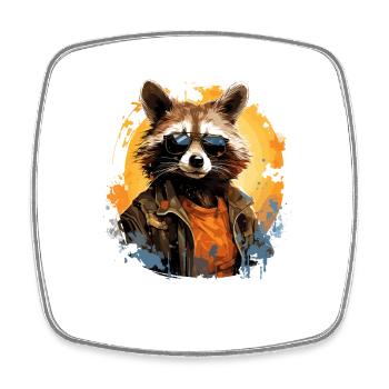 Witziger Waschbär mit Sonnenbrille - Viereckiger Kühlschrankmagnet - Weiß - Vorne