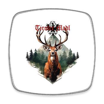 Tiroler Madl mit Hirsch dem Land Tirol die Treue - Viereckiger Kühlschrankmagnet - Weiß - Vorne