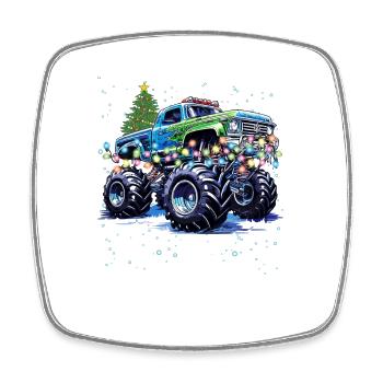 Weihnachts-Offroad-Truck, Monster-Truck-Weihnachten - Viereckiger Kühlschrankmagnet - Weiß - Vorne