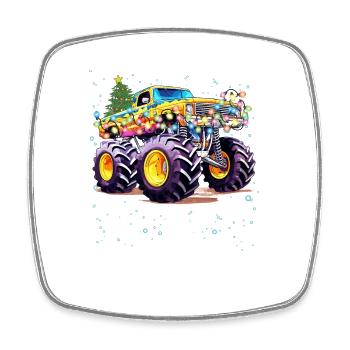 Monster Truck Lustiges Weihnachtsdesign für Jungen, Männer - Viereckiger Kühlschrankmagnet - Weiß - Vorne