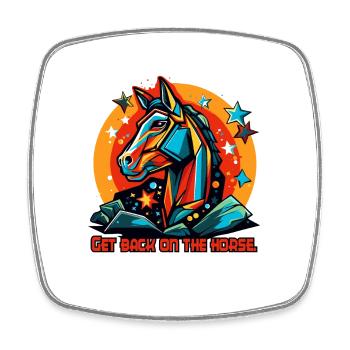 Back in the saddle, back on the horse - Square fridge magnet - white - Front