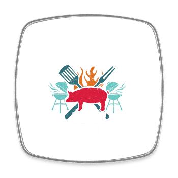 BBQ Pulled Pork Schwein Grill - Square fridge magnet - white - Front