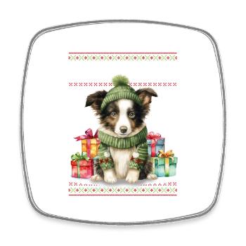 Border Collie Hund Feliz Navidog - Feliz Navidad Ch - Viereckiger Kühlschrankmagnet - Weiß - Vorne