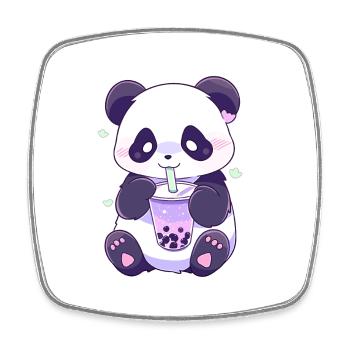Kawaii Panda trinkt Boba Bubble Tea Chibi - Viereckiger Kühlschrankmagnet - Weiß - Vorne