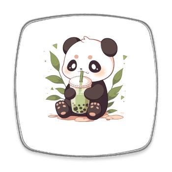 Kawaii Panda trinkt Boba Bubble Tea Chibi - Viereckiger Kühlschrankmagnet - Weiß - Vorne