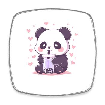Kawaii Panda trinkt Boba Bubble Tea Chibi - Viereckiger Kühlschrankmagnet - Weiß - Vorne
