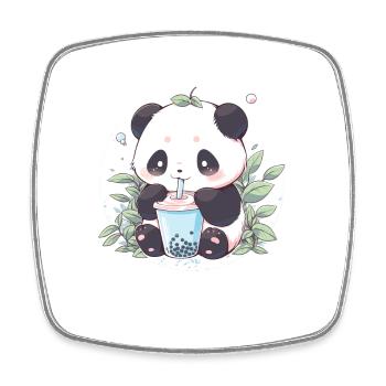 Kawaii Panda trinkt Boba Bubble Tea Chibi - Viereckiger Kühlschrankmagnet - Weiß - Vorne