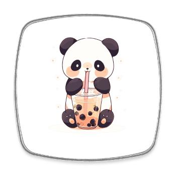 Kawaii Panda trinkt Boba Bubble Tea Chibi - Viereckiger Kühlschrankmagnet - Weiß - Vorne