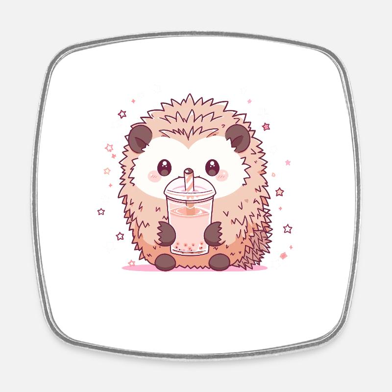 Kawaii Hérisson Boissons Boba Bubble Tea Chibi - Magnet carré - blanc
