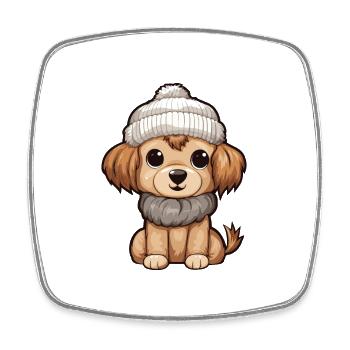 Chien Hiver Animal Mignon Bande Dessinée - Magnet carré - blanc - Devant