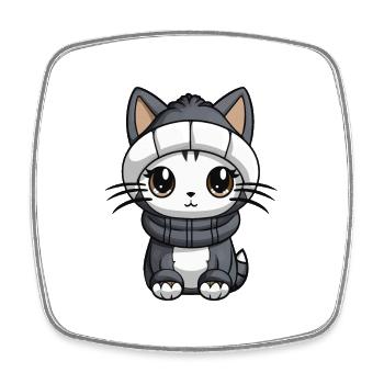 Cat Winter Animal Cute Comic - Square fridge magnet - white - Front