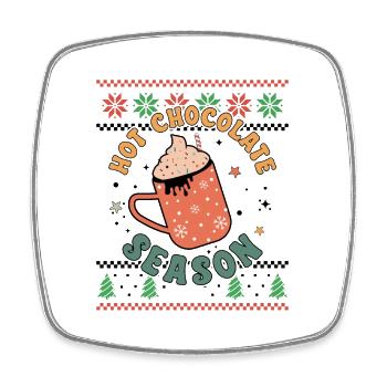 Hot Chocolate Season - Retro Ugly Christmas Xmas - Viereckiger Kühlschrankmagnet - Weiß - Vorne