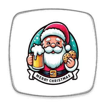 Weihnachtsmann mit Bier und Keksen - Viereckiger Kühlschrankmagnet - Weiß - Vorne