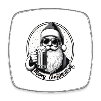 Père Noël avec bière joyeux Noël - Magnet carré - blanc - Devant