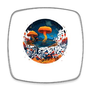 Fantasia | Fungo | Bosco | Natura | Festival Goa | - Calamita quadrata da frigo - bianco - Fronte