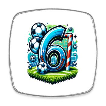 6 Year Old Boy Football Birthday Shirt Idea - Square fridge magnet - white - Front
